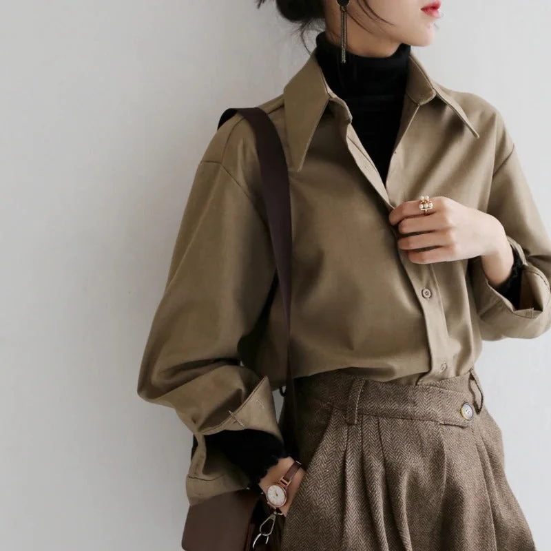 Casual Fashion Button Cuff Long Sleeve Blouses