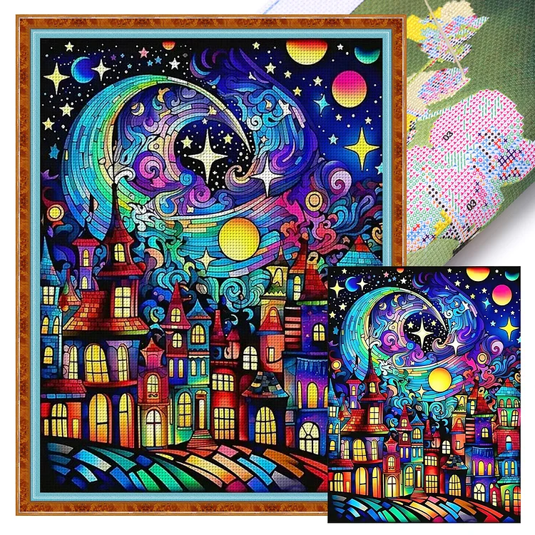 Colorful Castle Under The Starry Sky (40*55cm) 16CT Stamped Cross Stitch gbfke