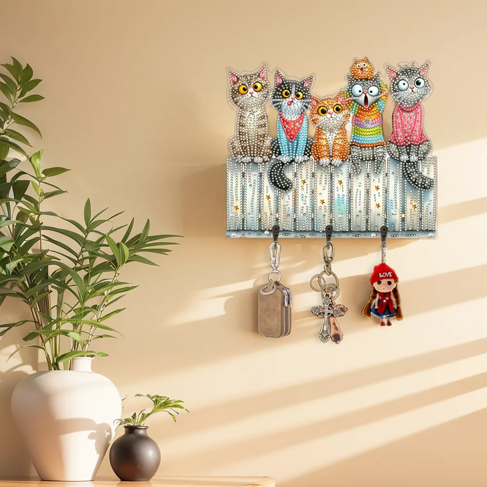 DIY Wooden Cat Diamond Art Hanging Hook Rail Diamond Painting Art Craft Wall Hooks