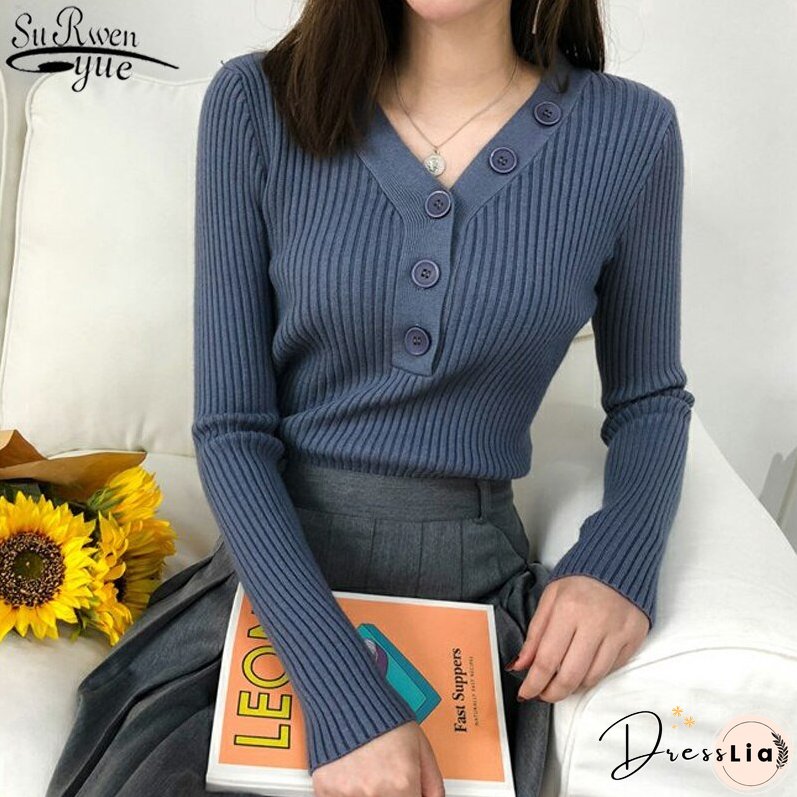 Christmas Gift Sweet Sweater Cardigan Women Long Sleeve Sweaters Solid 10 Colors V-neck Button Autumn and Winter Gentle Women's Knitwear 10807