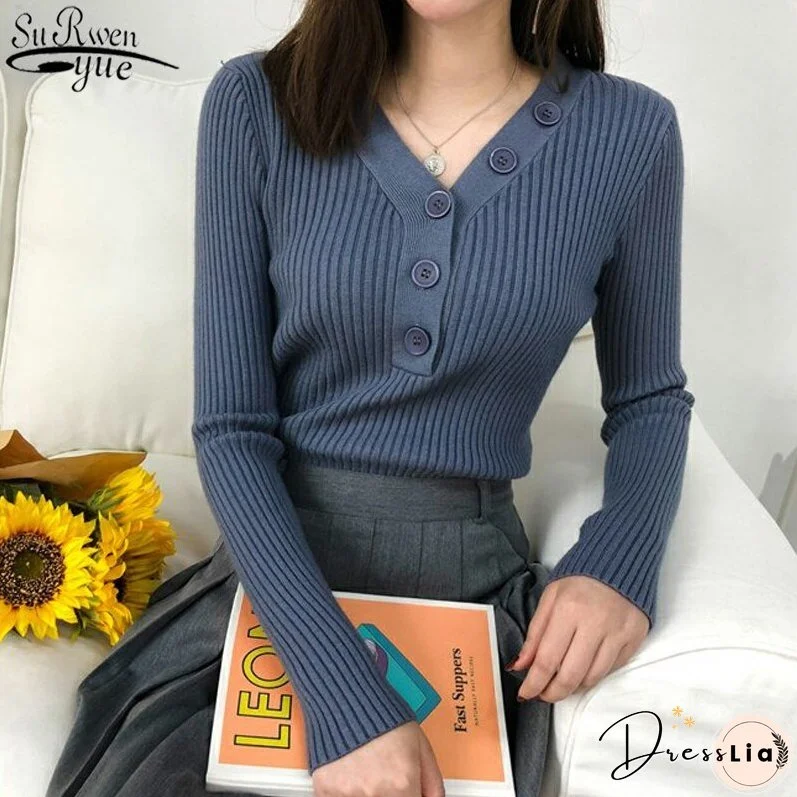 Christmas Gift Sweet Sweater Cardigan Women Long Sleeve Sweaters Solid 10 Colors V-neck Button Autumn and Winter Gentle Women's Knitwear 10807