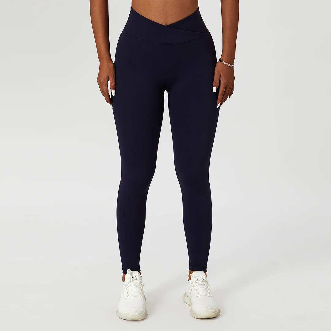Cross-waisted solid color sports Legging