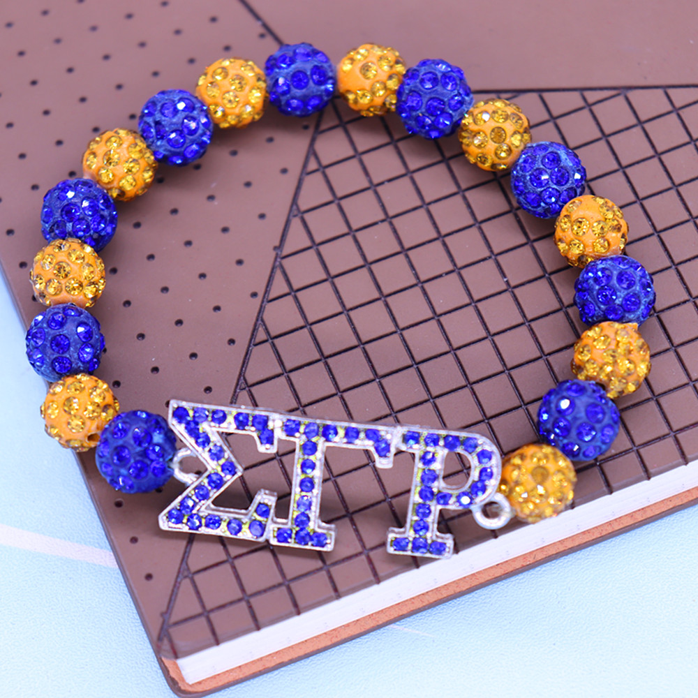 Handmade Beaded Blue Yellow Beads Stretch Greek Letter Life Member Sorority SGRHO Club Symbol Sigma Gamma Rho Bracelets