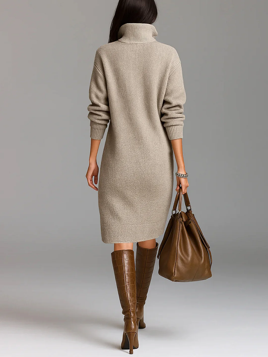 Urban Cozy Buttoned Shawl Collar Sweater Midi Dress