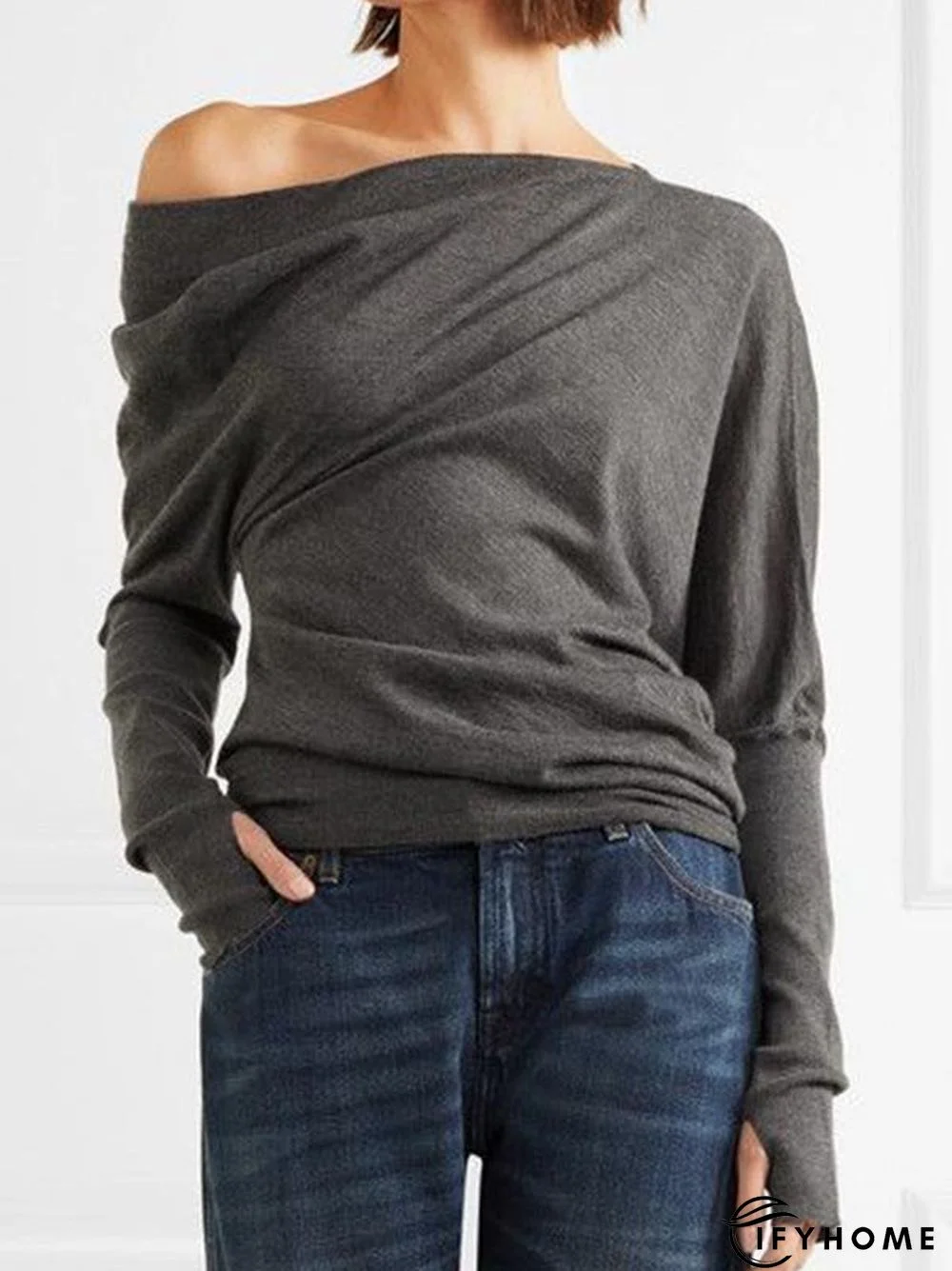 Long Sleeve Solid Casual Off Shoulder T-shirt | IFYHOME