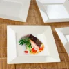10 Pack | 8" Glossy Ivory Square Plastic Dessert Appetizer Plates With Wide Rim