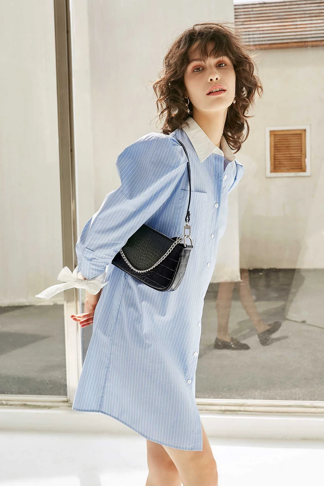 Amy Powder Blue White Collar Shirt Dress