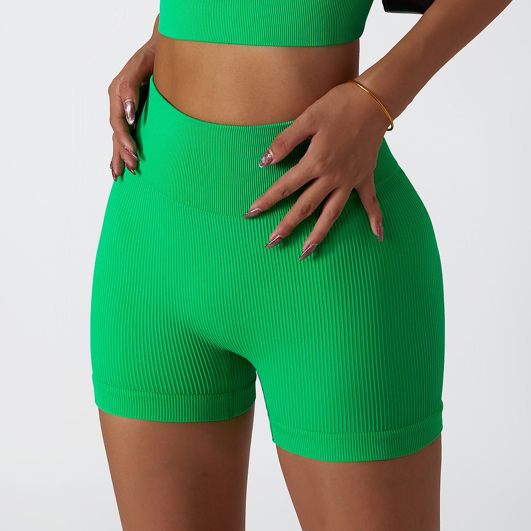 Hergymclothing high waist butt lifting ribbed seamless yoga shorts without camel toe online shopping