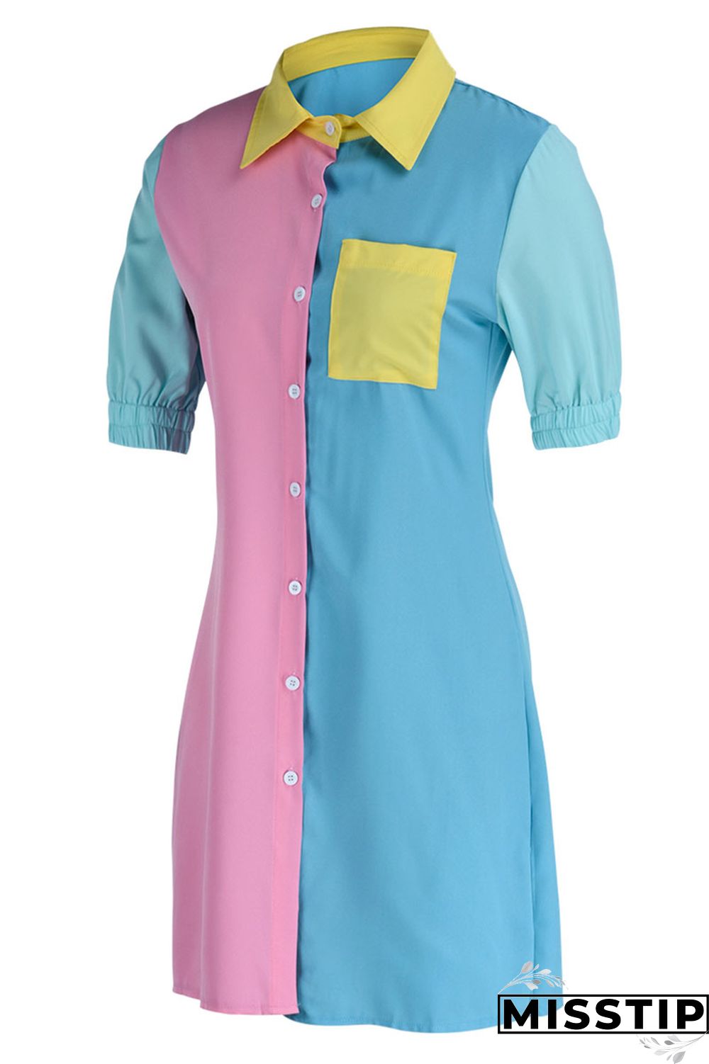 Tangerine Red Casual Print Patchwork Buckle Turndown Collar Dresses