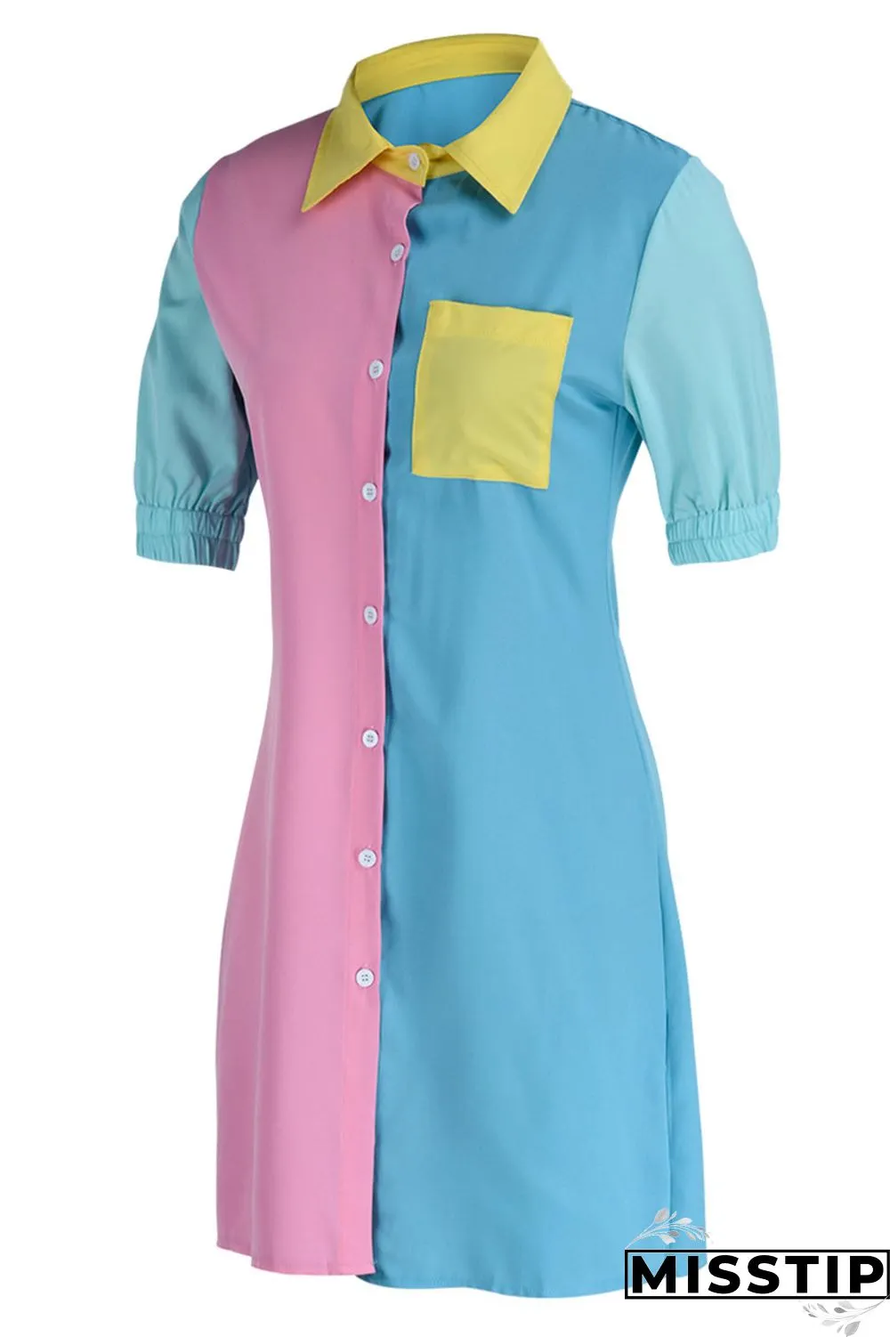 Tangerine Red Casual Print Patchwork Buckle Turndown Collar Dresses