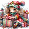 Girl Opening Gifts-11CT Stamped Cross Stitch 40*40cm/15.75*15.75in tapestrymarket