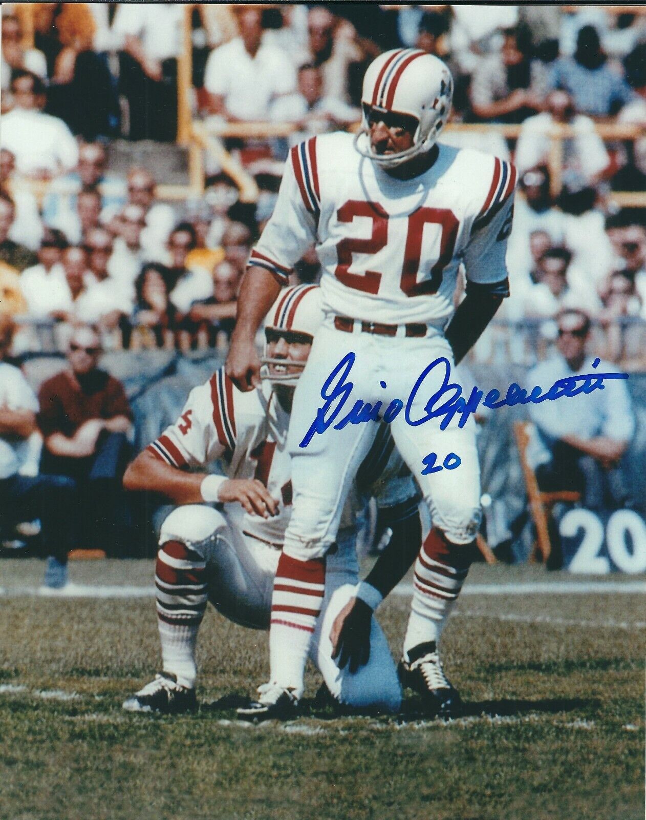 Signed 8x10 GINO CAPPELLETTI New England Patriots Autographed Photo Poster painting - w/ COA