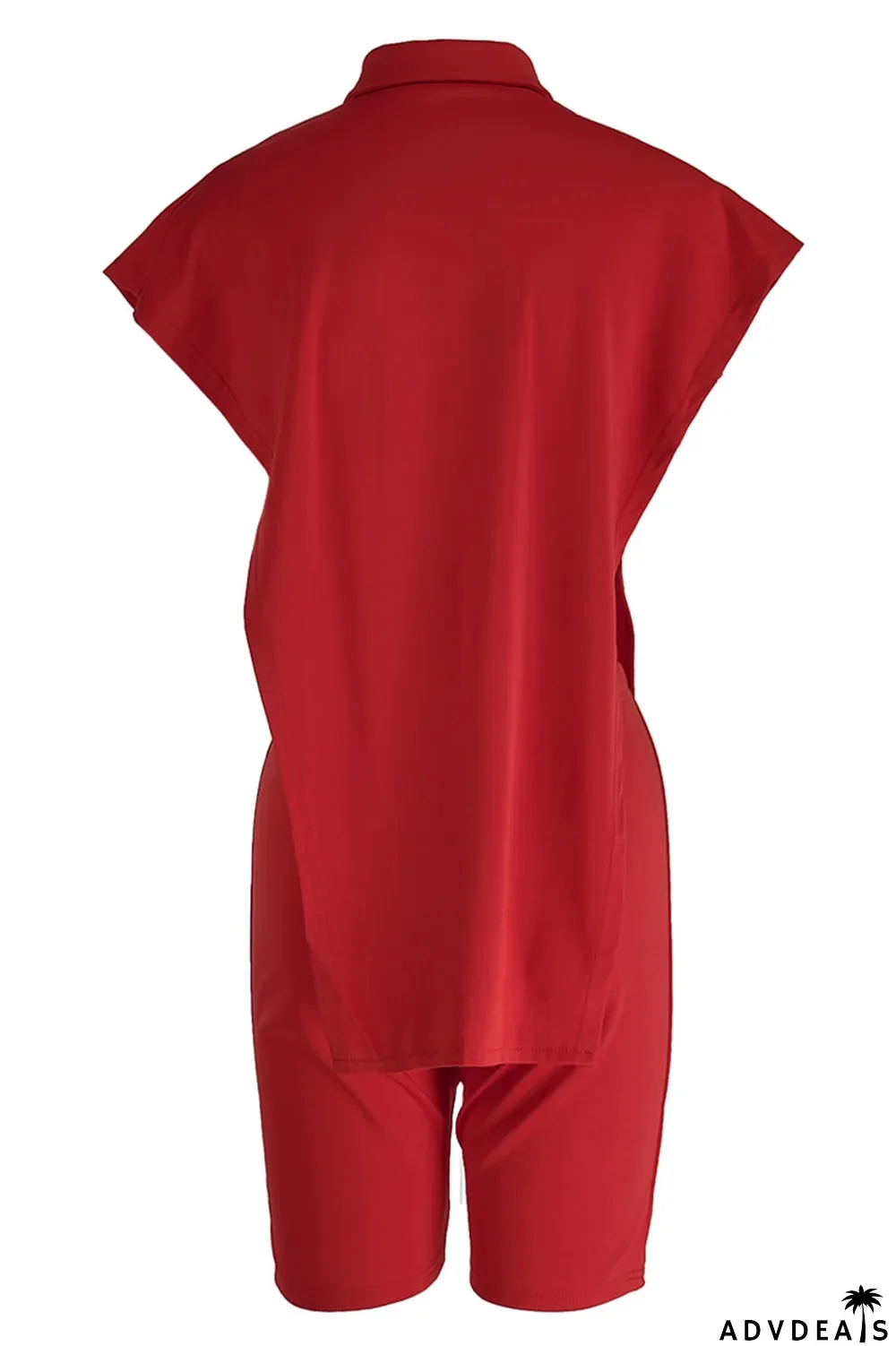 Green Sexy Street Solid Split Joint Buckle Asymmetrical Turndown Collar Sleeveless Two Pieces