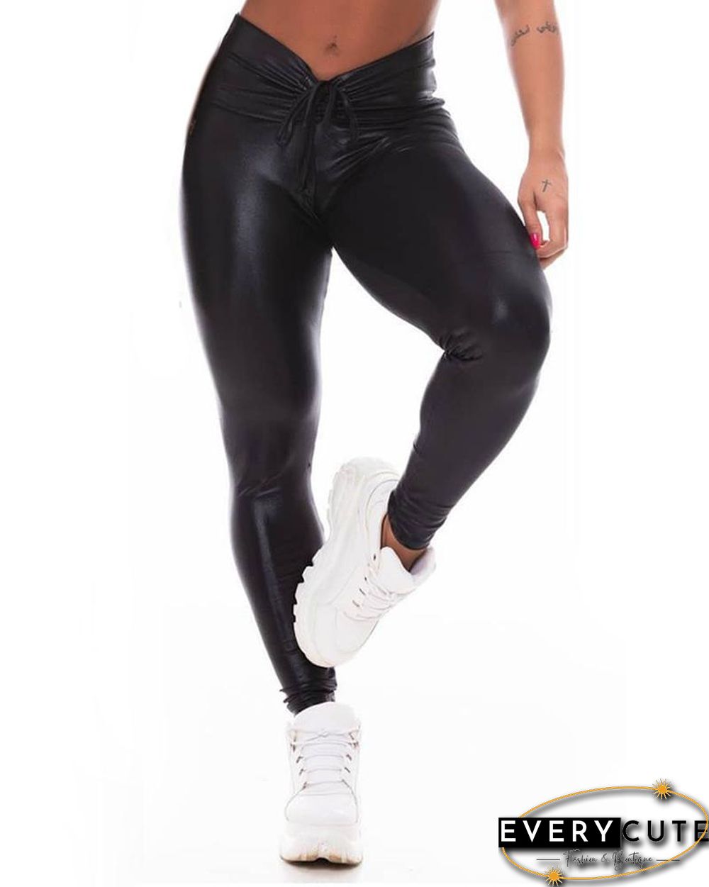 Ruched Plain Skinny Casual Sweatpants P14457