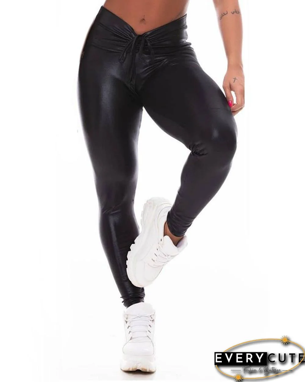 Ruched Plain Skinny Casual Sweatpants P14457