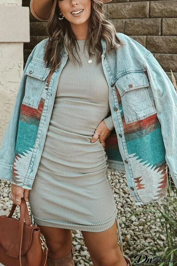 Colorful Woven Contrast Denim Jacket