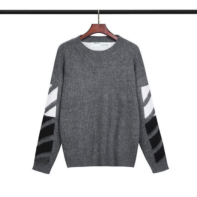 Off White Winter Sweaters Mohair Dark Gray Wool Knitted Sweater for Men and Women