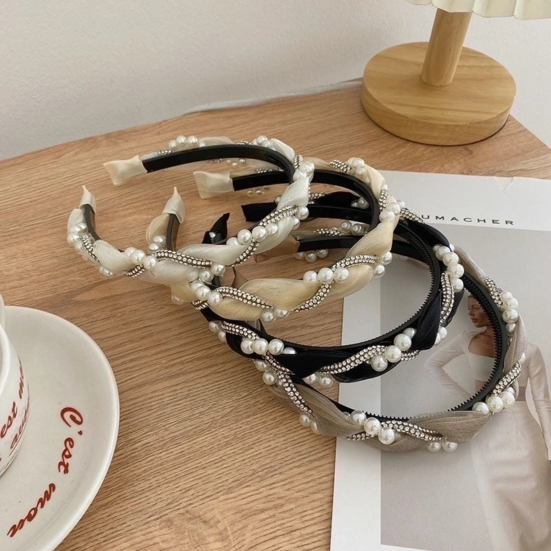 Women’s Fashion C Shape Cloth Handmade Artificial Pearls Rhinestones Hair Band