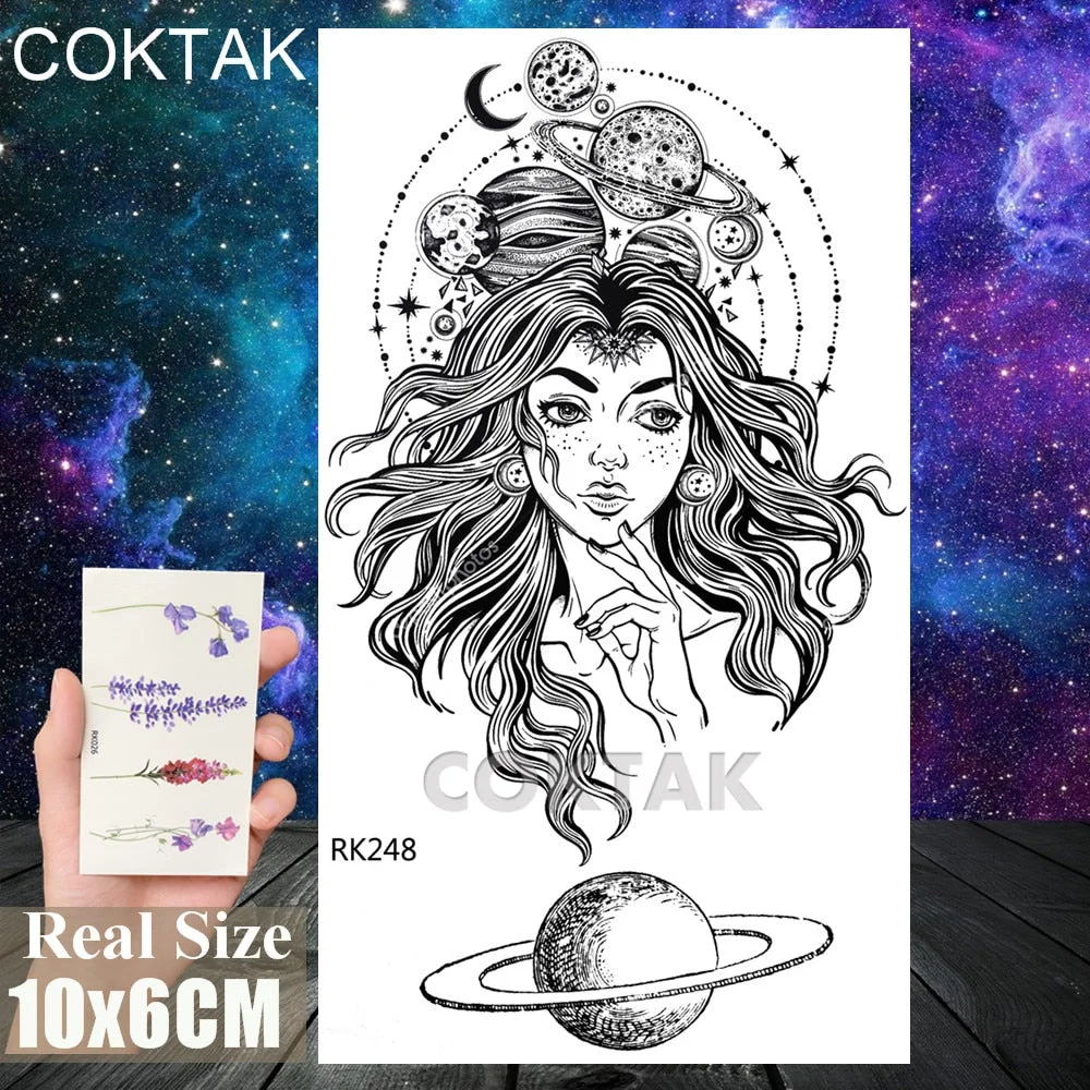 Lovely Small Planets Temporary Tattoos Realistic Sheets Body Art Arm Tattoos Paper For Adult Kids Fake Waterpoof Tattoo Sticker