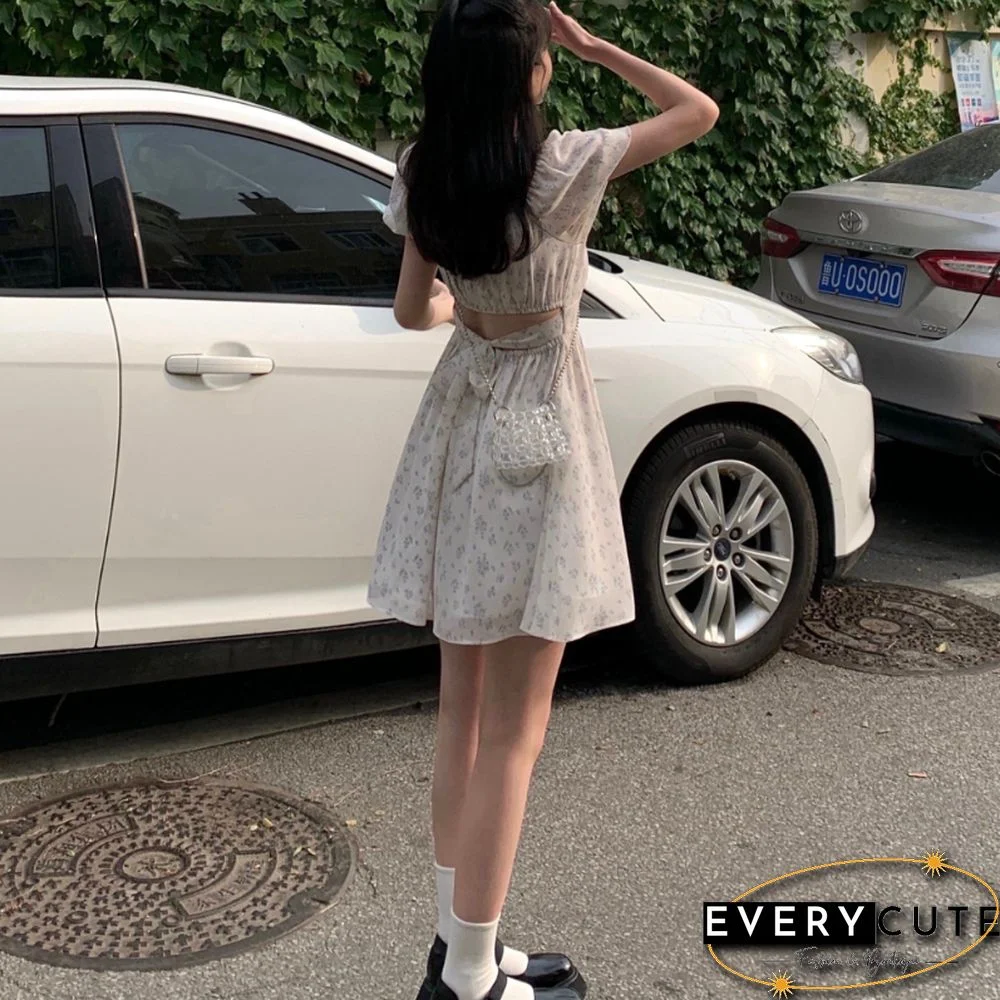 Dresses Women Puff Sleeve Holiday Sundress Hollow Out Floral Design Korean Style College Lovely Simple Trendy Summer Vestidoes