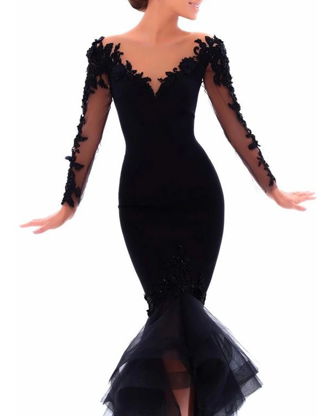 Women's Solid Color Lace Dress - 01
