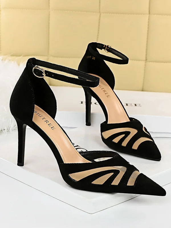 Split-Joint Pointed-Toe Hollow Pumps Sandals