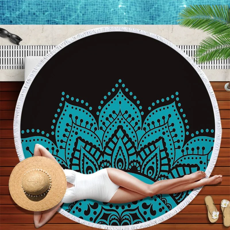 Dropshipping Chakra Beach Towel Tassel Toalla Mandala Tapestry Sunblock Round Cover-Up Bath Towel Lotus Bohemian Yoga Mat 150cm