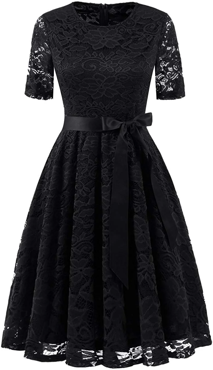Short Scoop Bridesmaid Floral Lace Dress Cocktail Formal Swing Dress
