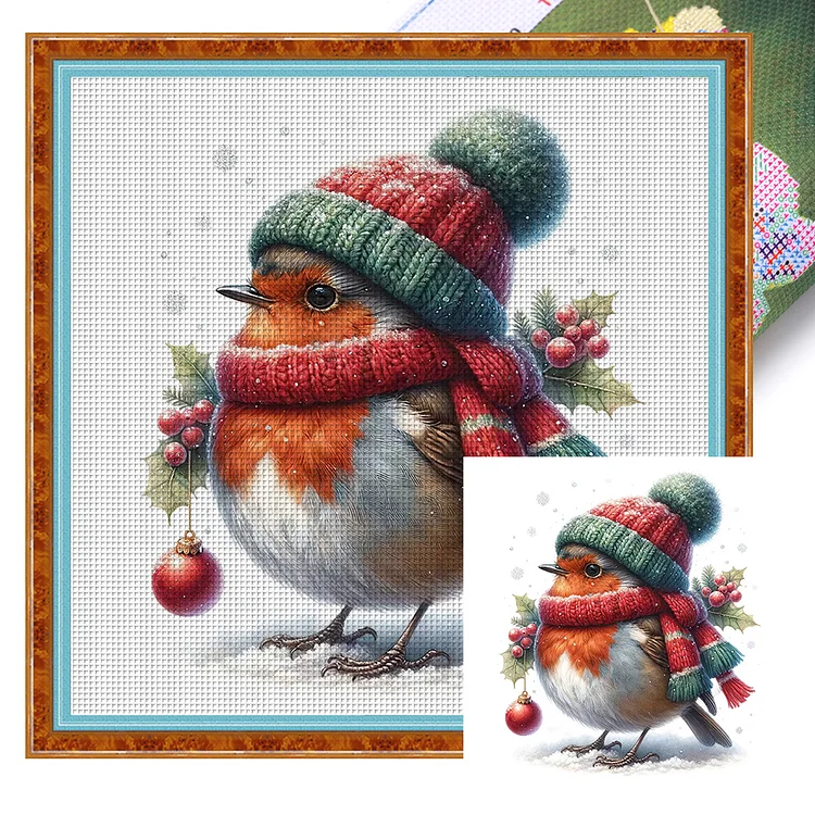 『HuaCan』Robin  - 18CT Stamped Cross Stitch(30*30cm)