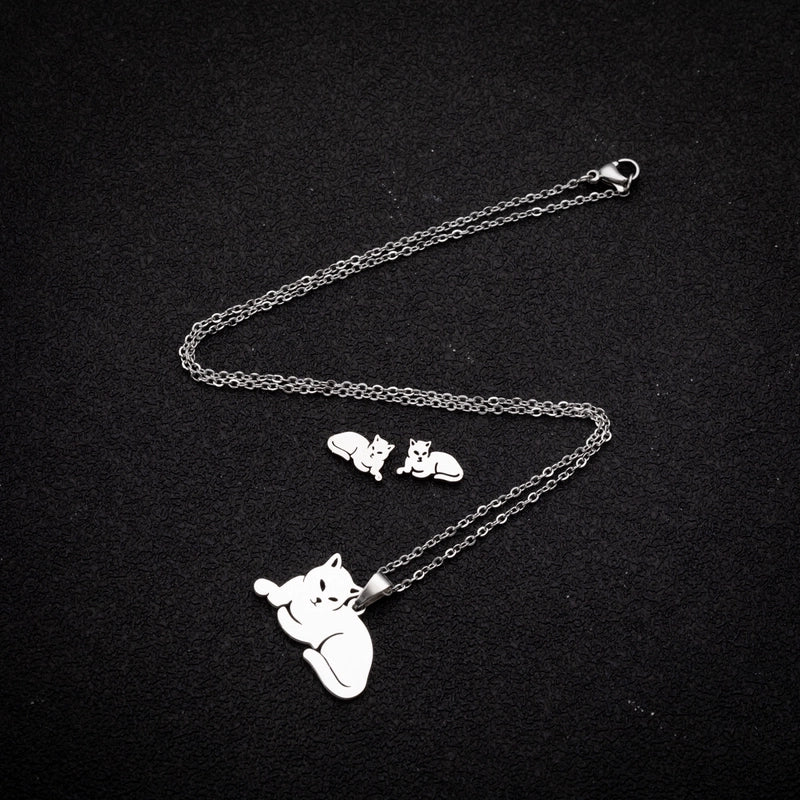 Fashion Animal Stainless Steel Plating Earrings Necklace 1 Set