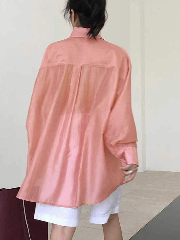 Nncharge Casual Shirt For Women Lapel Collar Long Sleeve Minimalist One Size Loose Shirts Female 2023 Summer Clothes New