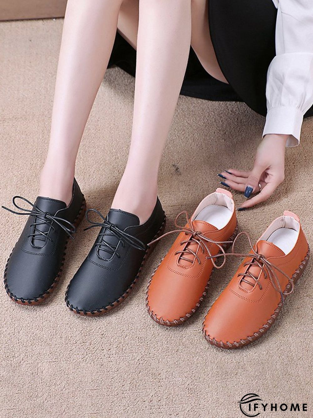 Casual Plain Lace-Up Flat Shoes | IFYHOME