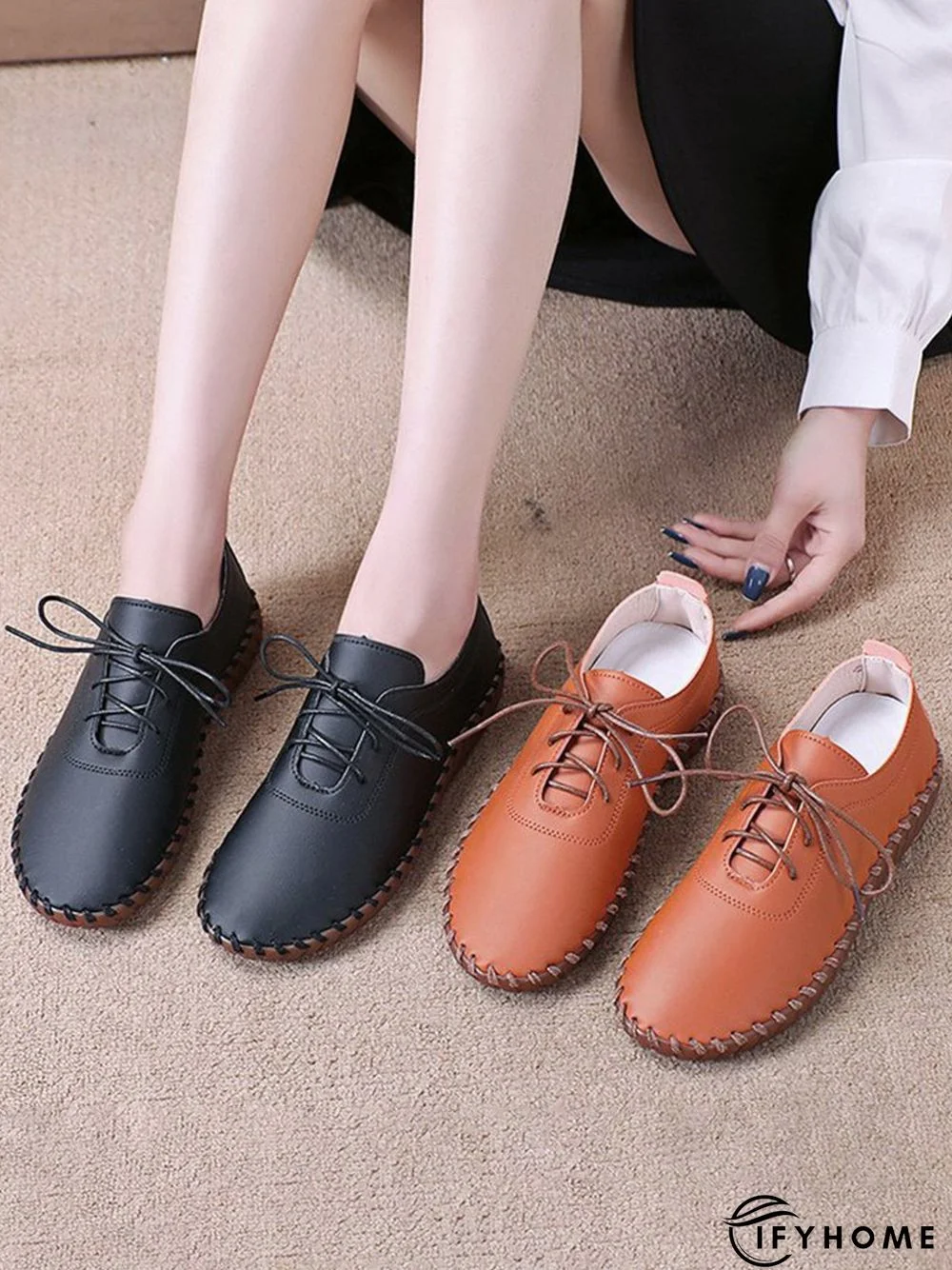 Casual Plain Lace-Up Flat Shoes | IFYHOME