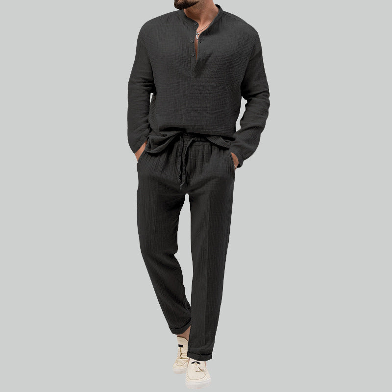 Men's Formentera Two-Piece Set &ndash; Resort Shirt and Trousers &ndash; Black