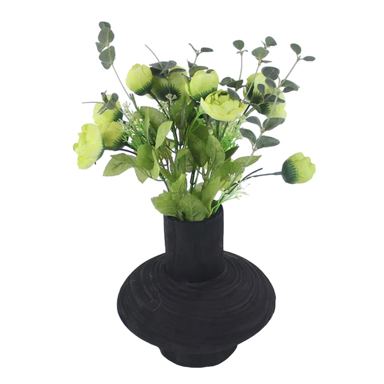 Black Wooden Vase for Decor