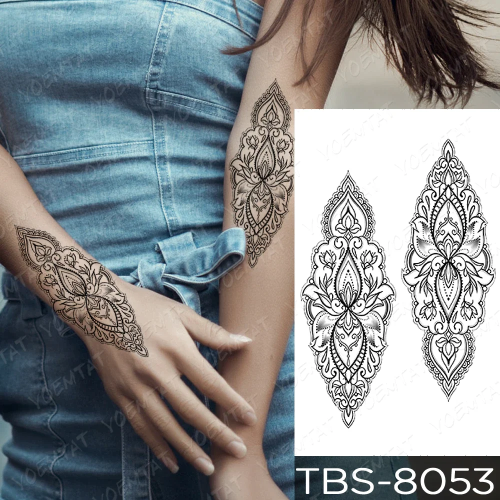 Sdrawing Temporary Tattoo Sticker Henna Mehndi Totem Flash Tatto Lotus Flower Hand Fingers Body Art Arm Fake Tatoo Men Women