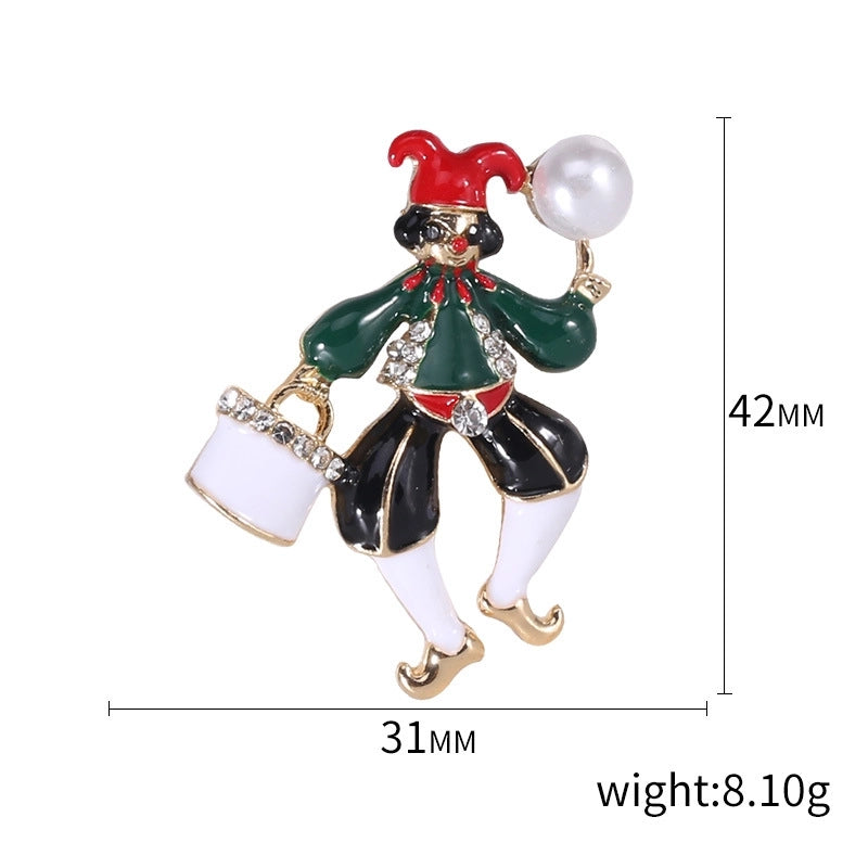 Cute Classic Style Pin Santa Claus Snowflake Elk Alloy Enamel Inlay Rhinestones Unisex Brooches