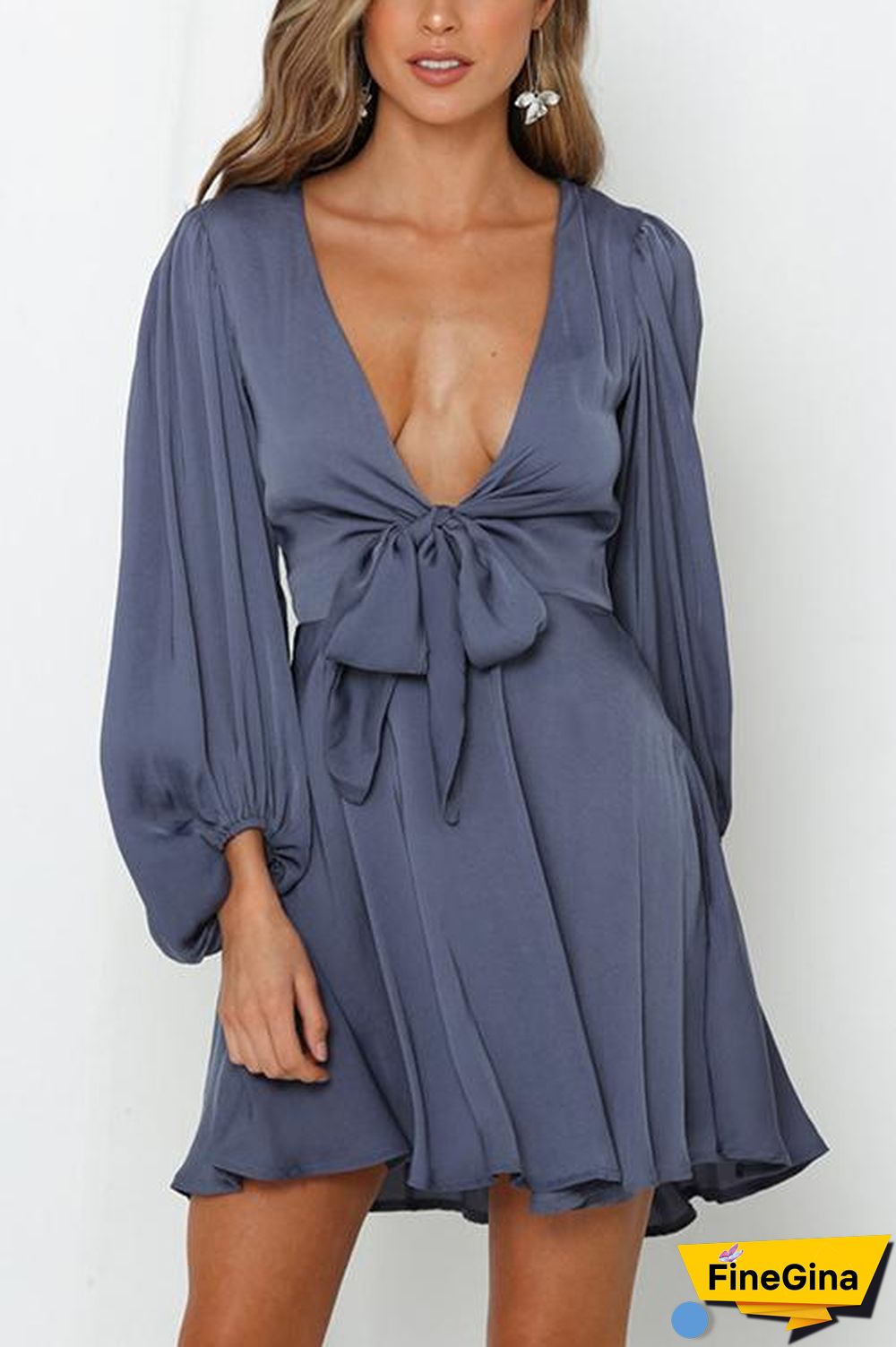 Bow Tie Deep V Neck Mini Dress