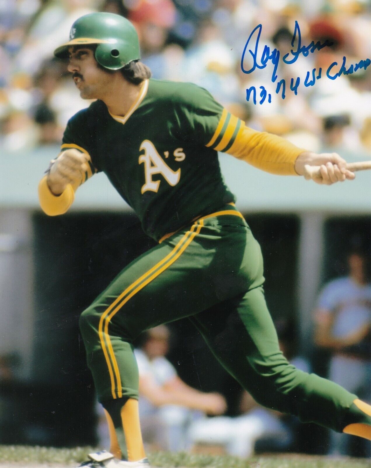 RAY FOSSE OAKLAND A'S 1973,74 WS CHAMPS ACTION SIGNED 8x10