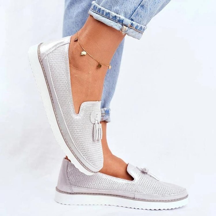 Women Comfy Hollow-out Tassel Slip On Flat Heel Shoes Loafers -loafers