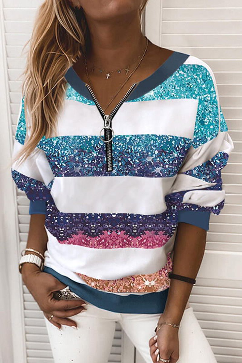 Striped Gradient Color Long Sleeve Sweatshirt