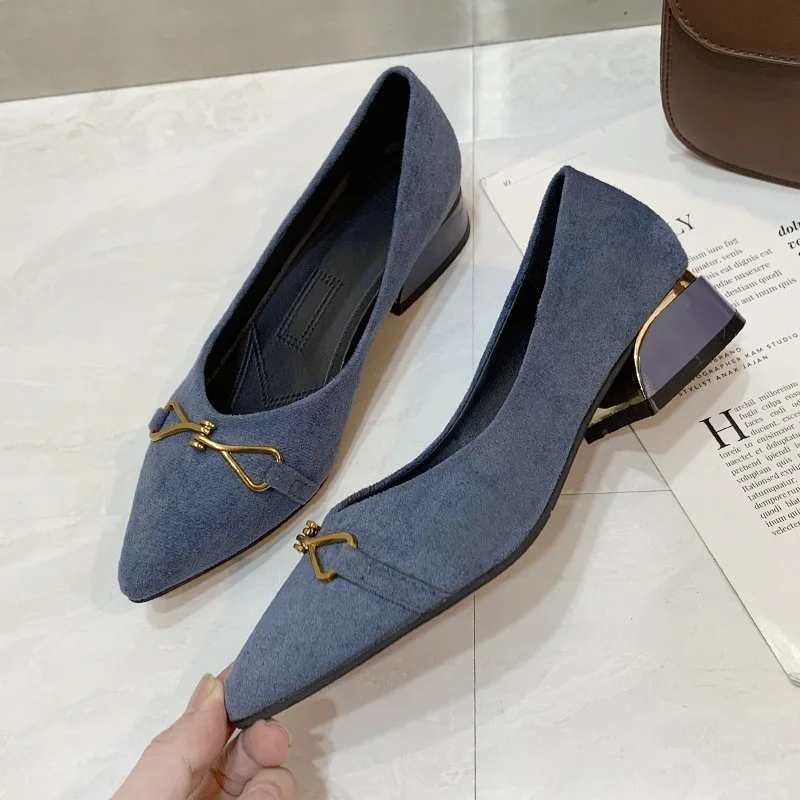 Breakj Breakj Heels Women's Velvet Commuting Fashion Single-Shoe Square Heel French Heel Lady Single Shoes OL Shallow Working Women's Shoes