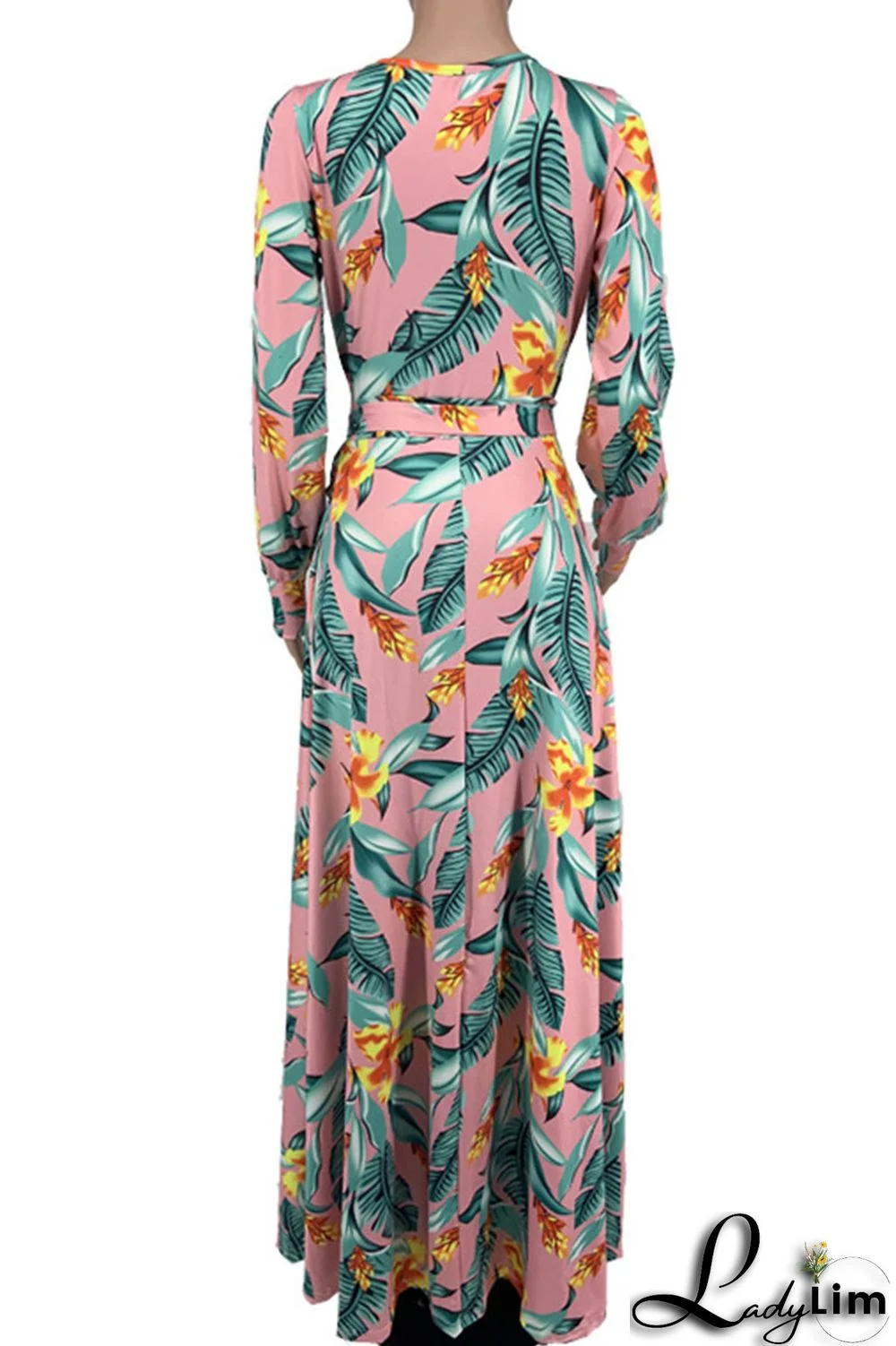 Pink Sweet Elegant Print Patchwork V Neck Straight Dresses