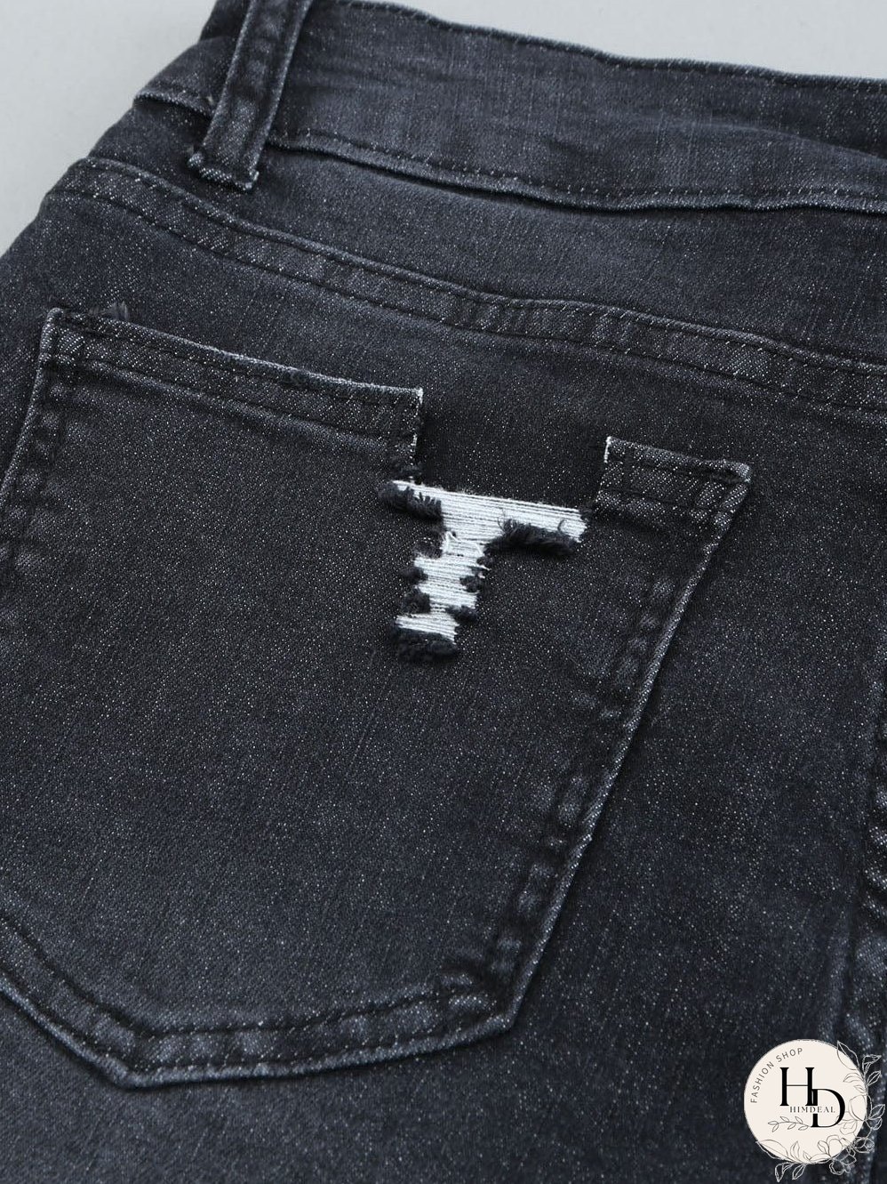 Retro Distressed Straight Leg Black Denim Jeans