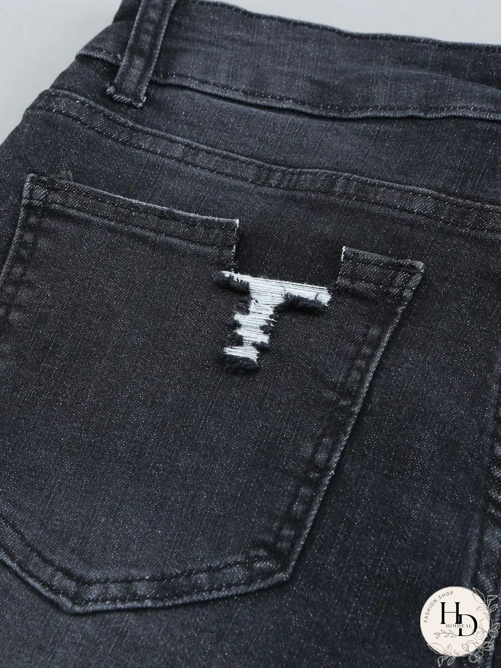 Retro Distressed Straight Leg Black Denim Jeans