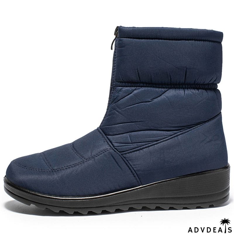Waterproof Front Zipper Plush Ankle Boots