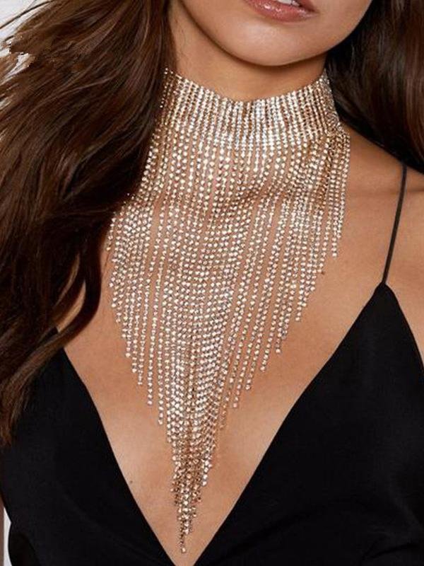 Fashion flash diamond tassel necklace-zachics