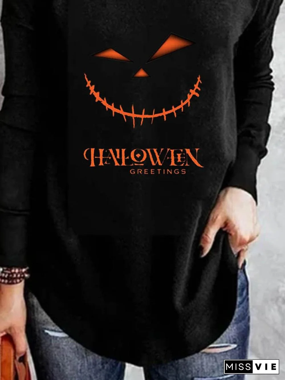 Off Shoulder Casual Cotton Blends Cartoon Halloween T-shirt