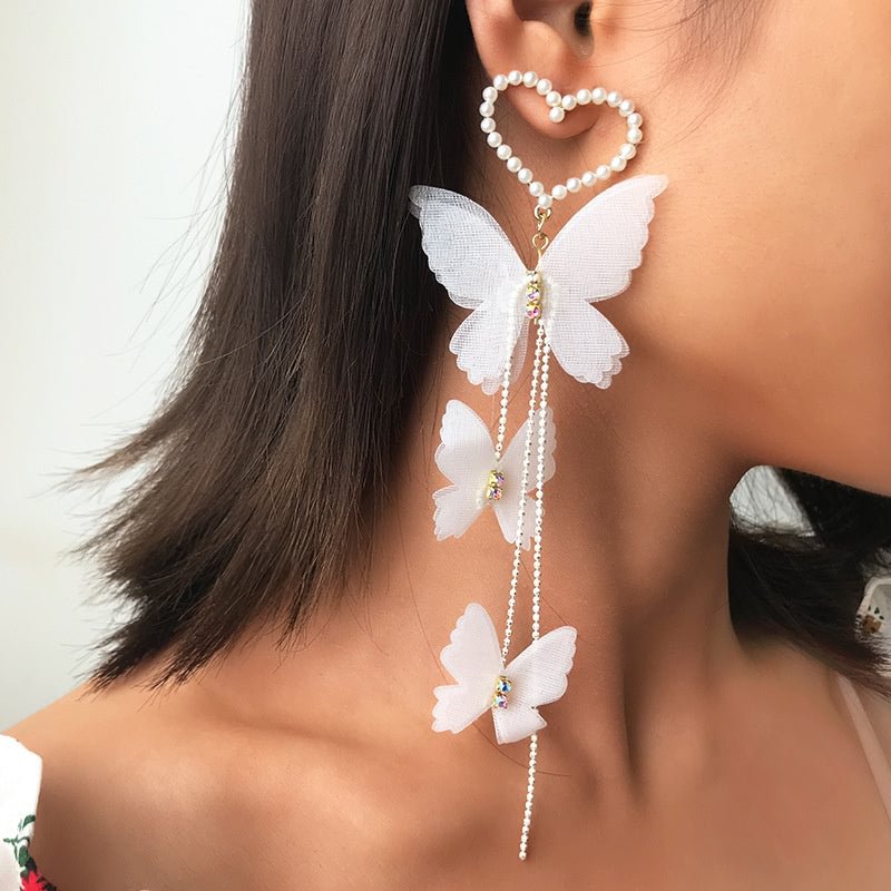 Women's Fashion Heart-shaped Pearl Butterfly Long Earrings