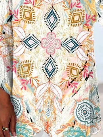 Women Asymmetrical 3/4 Sleeve V-neck Printed Gradient Top Dress